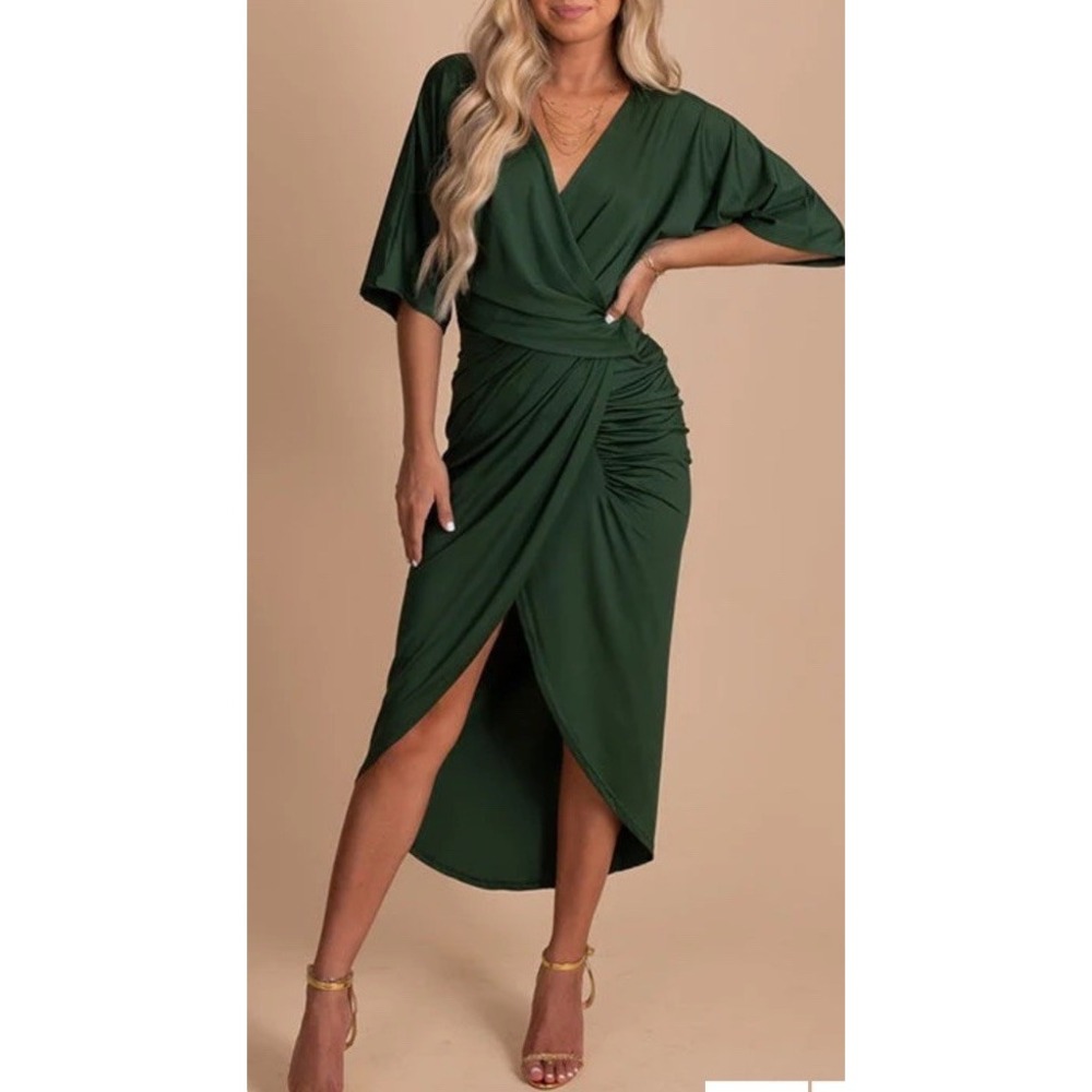 Baltic Born Solana Wrap Dress EMERALD Green Ruched Boho Feminine Beach Sz XL NEW